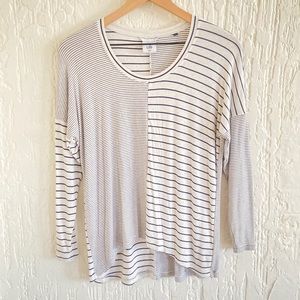 Cabi White and Black Striped Long Sleeve Shirt Size XXS